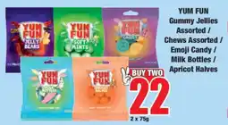 Boxer YUM FUN Gummy Jellies Assorted / Chews Assorted / Emoji Candy / Milk Bottles / Apricot Halves offer