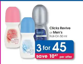 Clicks Clicks Revive or Men's Roll-On 50 ml offer