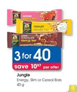 Clicks Jungle Energy, Slim or Cereal Bars 40 g offer