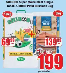 Boxer SHIBOBO Super Maize Meal 10kg & TASTE & MORE Plain Russians 3kg offer