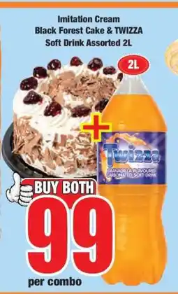 Boxer Imitation Cream Black Forest Cake & TWIZZA Soft Drink Assorted 2L offer