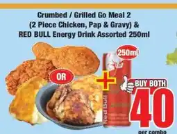 Boxer Crumbed / Grilled Go Meal 2 (2 Piece Chicken, Pap & Gravy) & RED BULL Energy Drink Assorted 250ml offer
