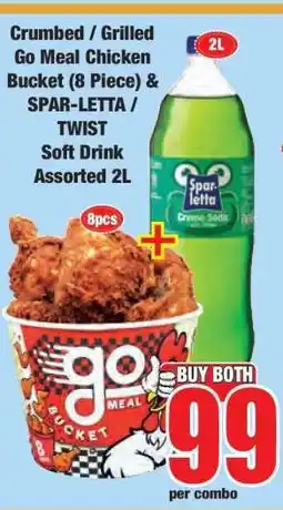 Boxer Crumbed / Grilled Go Meal Chicken Bucket (8 Piece) & SPAR-LETTA / TWIST Soft Drink Assorted 2L offer