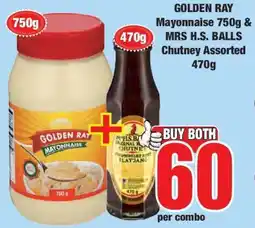 Boxer GOLDEN RAY Mayonnaise 750g & MRS H.S. BALLS Chutney Assorted 470g offer