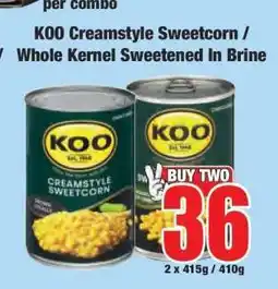Boxer KOO Creamstyle Sweetcorn / Whole Kernel Sweetened In Brine offer