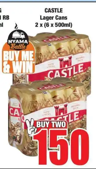 Boxer CASTLE LAGER CANS 2 X (6 X 500ML) offer