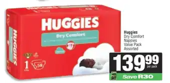 Spar Huggies Dry Comfort Nappies Value Pack Assorted offer