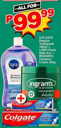 Choppies COLGATE Regular Toothpaste + LUMO Foam Bath + INGRAM'S Camphor Cream offer