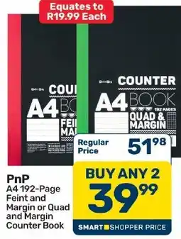 Pick n Pay Hypermarket PnP A4 192-Page Feint and Margin or Quad and Margin Counter Book offer