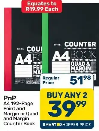 PnP A4 192-Page Feint and Margin or Quad and Margin Counter Book