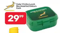 Pick n Pay Hypermarket Cube 1.1 Litre Lunch Box Assorted Colours Springboks offer