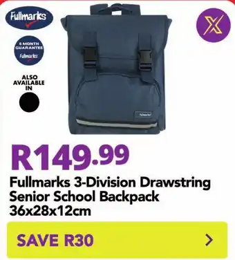 Shoprite Fullmarks 3-Division Drawstring Senior School Backpack offer