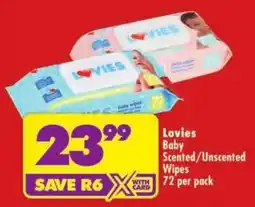Shoprite Lovies Baby Scented/Unscented Wipes offer