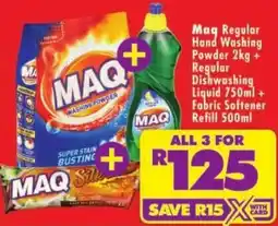 Shoprite Maq Regular Hand Washing Powder + Regular Dishwashing Liquid + Fabric Softener offer