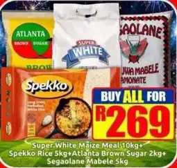 Three Star Cash and Carry Super White Maize Meal Spekko Rice Atlanta Brown Sugar Segaoalane Mabele offer