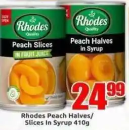 Three Star Cash and Carry Rhodes Peach Halves/ Slices In Syrup offer