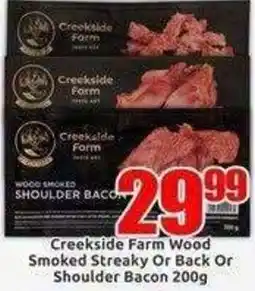 Three Star Cash and Carry Creekside Farm Wood Smoked Streaky Or Back Or Shoulder Bacon offer