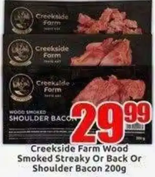 Three Star Cash and Carry Creekside Farm Wood Smoked Streaky Or Back Or Shoulder Bacon offer
