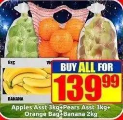 Three Star Cash and Carry Apples Assorted+Pears Assorted+Orange Bag+Banana offer
