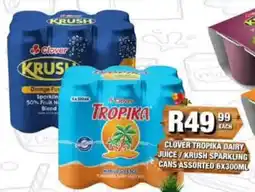 Take 'n Pay Clover Tropika Dairy Juice / Krush Sparkling Cans Assorted offer