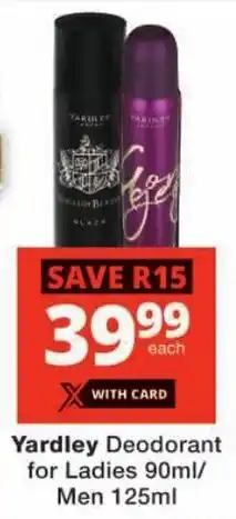 Checkers Yardley Deodorant for Ladies offer