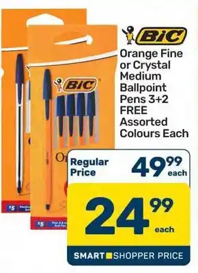 BIC Orange Fine or Crystal Medium Ballpoint Pens Assorted