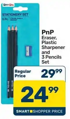 Pick n Pay PnP Eraser, Plastic Sharpener and 3 Pencils Set offer