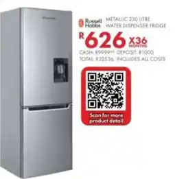 Beares Russell Hobbs Metallic 230 Litre Water Dispenser Fridge offer