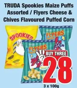 Boxer Superstores TRUDA Spookies Maize Puffs Assorted / Flyers Cheese & Chives Flavoured Puffed Corn offer