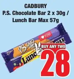 Boxer Superstores CADBURY P.S. Chocolate Bar Lunch Bar offer