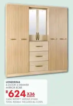 Beares Londrina 6-Door 3-Drawer Mirror Robe offer