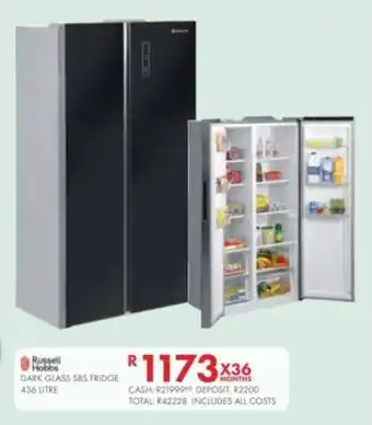 Beares Russell Hobbs Dark Glass SBS Fridge offer