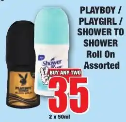 Boxer Superstores PLAYBOY / PLAYGIRL / SHOWER TO SHOWER Roll On Assorted offer