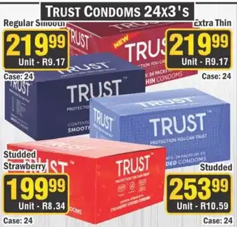 J&E Cash and Carry TRUST CONDOMS 24x3's offer