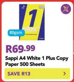 Shoprite Sappi A4 White 1 Plus Copy Paper 500 Sheets offer