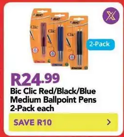 Shoprite Bic Clic Red/Black/Blue Medium Ballpoint Pens 2-Pack each offer