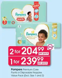 Clicks Pampers Premium Care Pants or Disposable Nappies offer