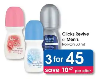 Clicks Clicks Revive or Men's Roll-On offer