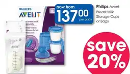 Clicks Philips Avent Breast Milk Storage Cups or Bags offer