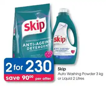 Clicks Skip Auto Washing Powder 3 kg or Liquid 2 Litres offer