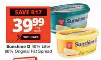 Checkers Sunshine D 40% Lite/ 60% Original Fat Spread offer