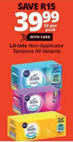 Checkers Lil-lets Non-Applicator Tampons offer