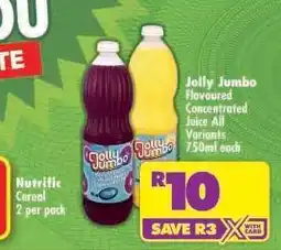 Shoprite Jolly Jumbo Flavoured Concentrated Juice All Variants 750ml each offer