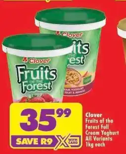 Shoprite Clover Fruits Of The Forest Full Cream Yoghurt All Variants 1kg each offer