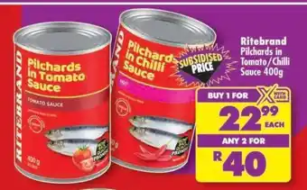 Shoprite Ritebrand Pilchards in Tomato/Chilli Sauce 400g offer
