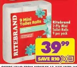 Shoprite Ritebrand 2-Ply Mini Toilet Rolls 9 per pack offer