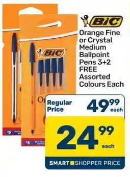 Pick n Pay BIC Orange Fine or Crystal Medium Ballpoint Pens 3+2 FREE Assorted Colours Each offer