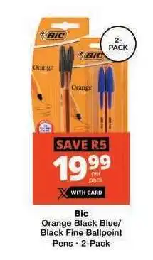 Checkers Bic Orange Black Blue/Black Fine Ballpoint Pens - 2-Pack offer