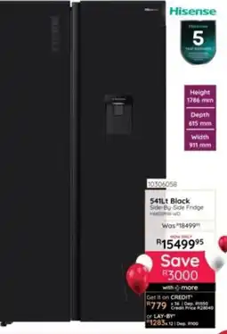 Bradlows Hisense 541Lt Black Side-By-Side Fridge offer