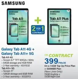Incredible Connection Samsung Galaxy Tab A11 4G + Galaxy Tab A11+ 5G offer